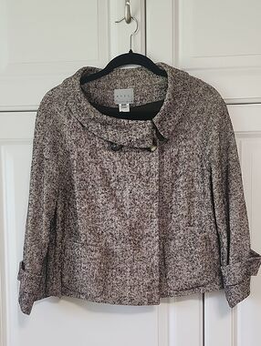 Philippe Adec Black and White Herringbone Cropped Jacket